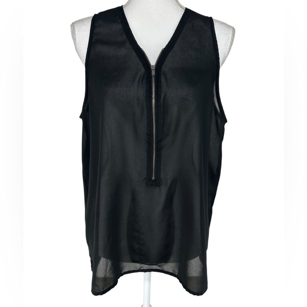 BANANA REPUBLIC / Black Sheer Zipper Detail Tank / Large / Office Goth Emo Alt